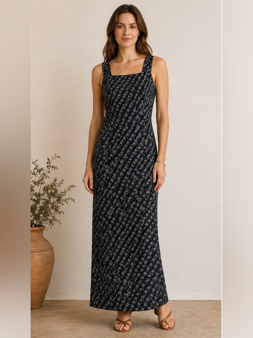 Vintage Jonathan‎ Martin Maxi Dress Made in USA Navy Floral Size 7